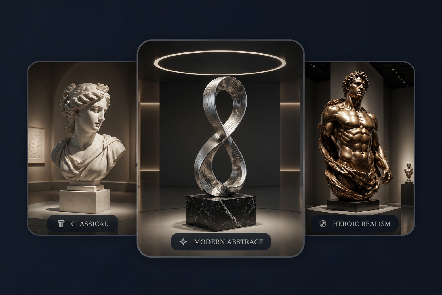 Esempio di creazione di scene in stile museo per il generatore di statue AI